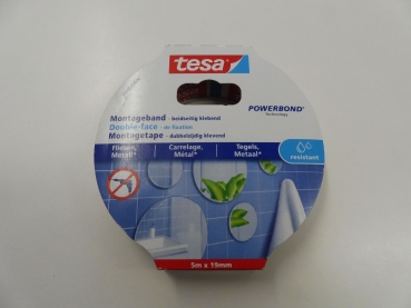 Tesa mounting tape, double-sided adhesive, water-resistant, 5m x 19mm # 77749-00000